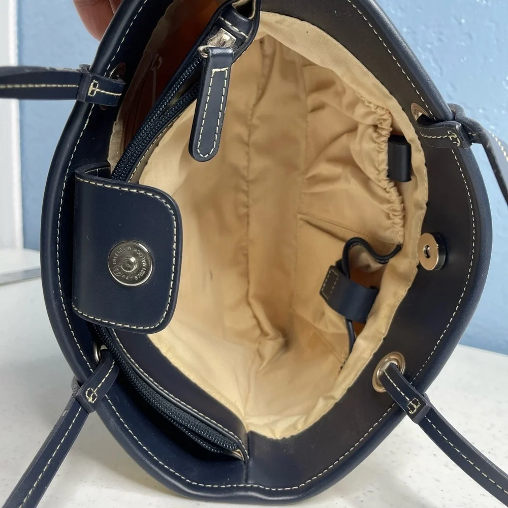 Ann Taylor Loft tweed hand painted small tote. Button snap closure/ metal feet.